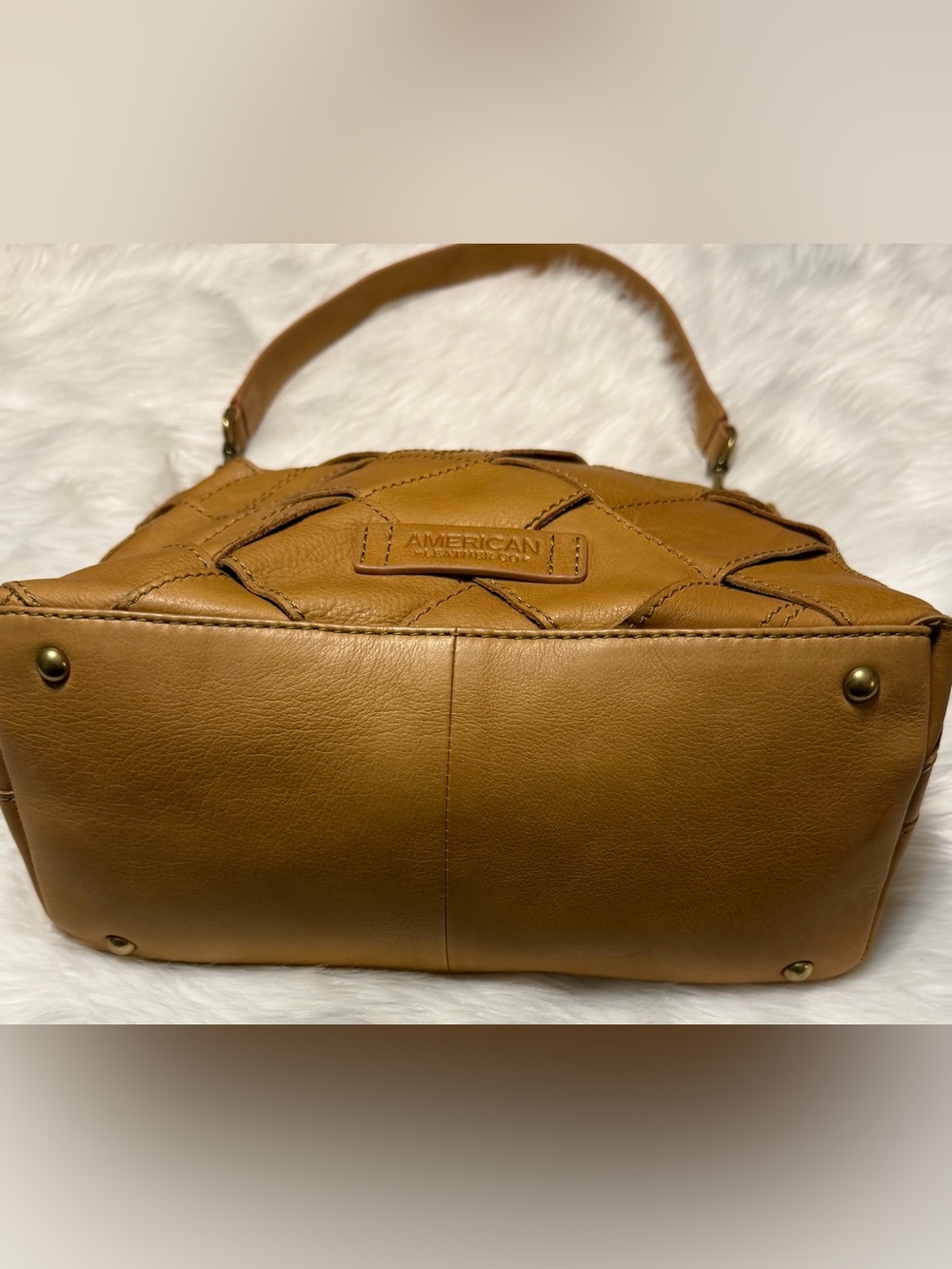 American Leather Co Mercer Woven Leather Hobo Shoulder Bag in Cognac Brown - Picture 4 of 11
